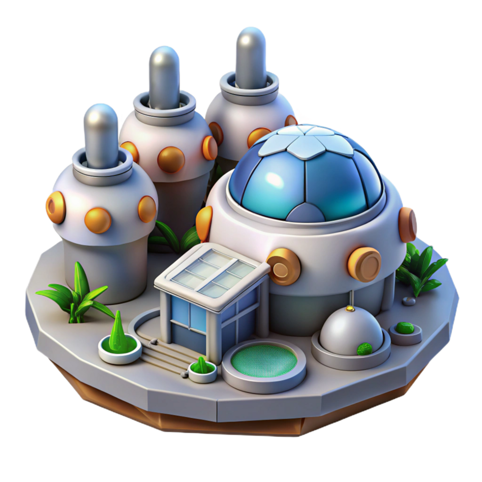 Futuristic 3D Render of a Biodome Research Facility png