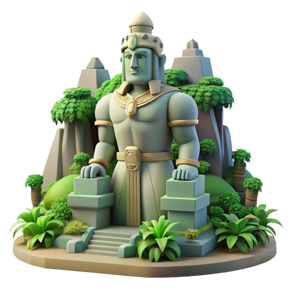 Majestic Stone Guardian 3D Illustration Lush Jungle Setting Ancient Civilization Theme png