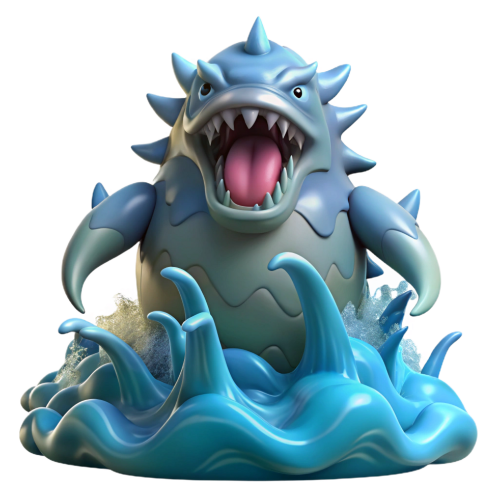 magnificent rustic 3D Monster Illustration, Spiky Sea Creature in Waves premium png