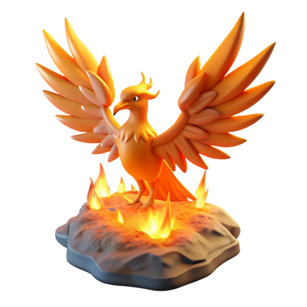 stunning contemporary 3D Render of a Mythical Firebird 4K png
