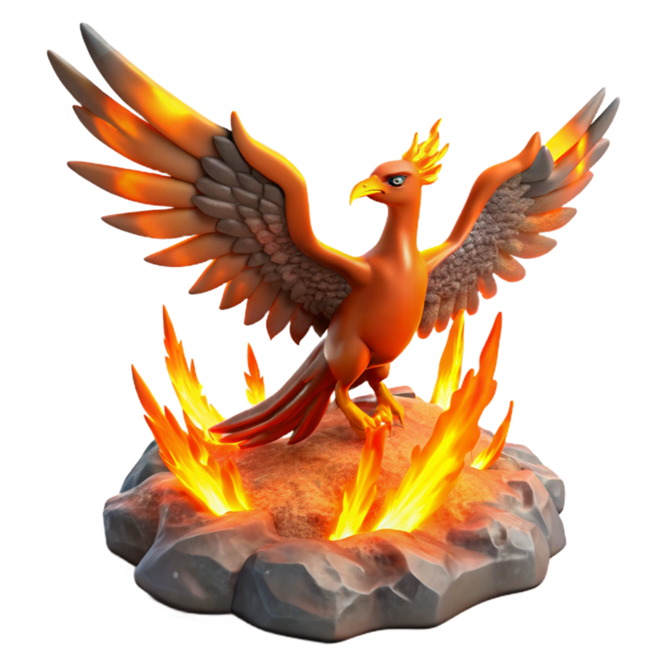 magnificent minimalist Fiery Phoenix 3D Render high resolution png