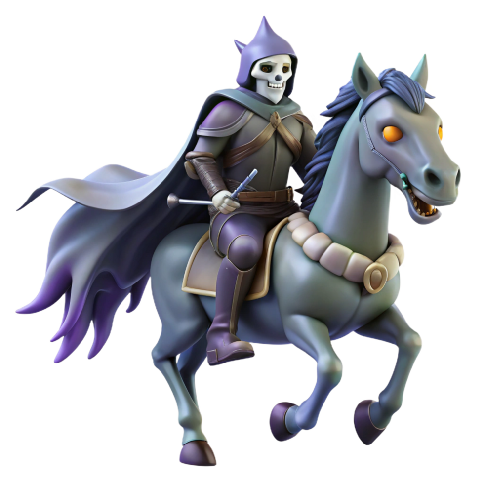 3D Render of a Skeleton Rider on a Horse, Fantasy Illustration, Majestic Steed and Grim Knight png