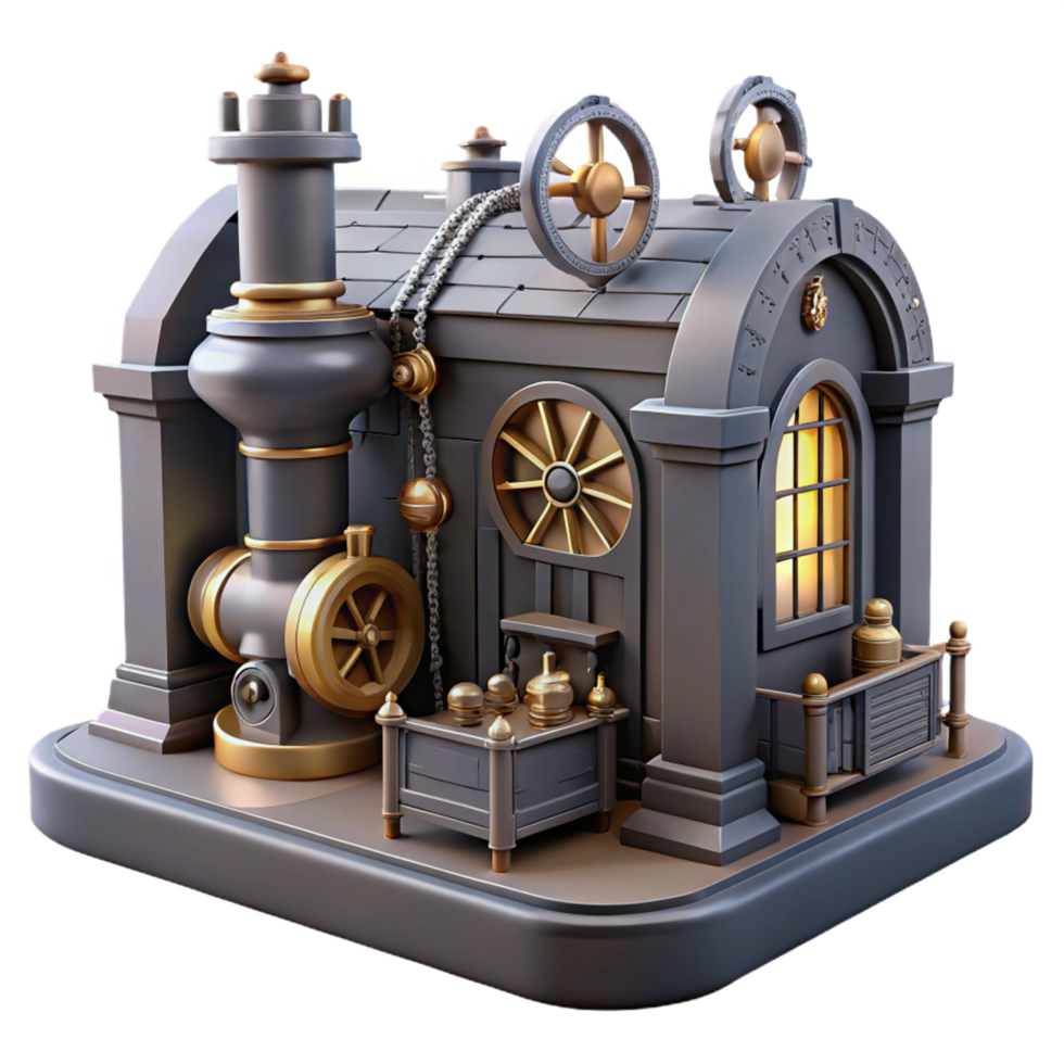 vibrant artistic Steampunk Workshop 3D Illustration high resolution png