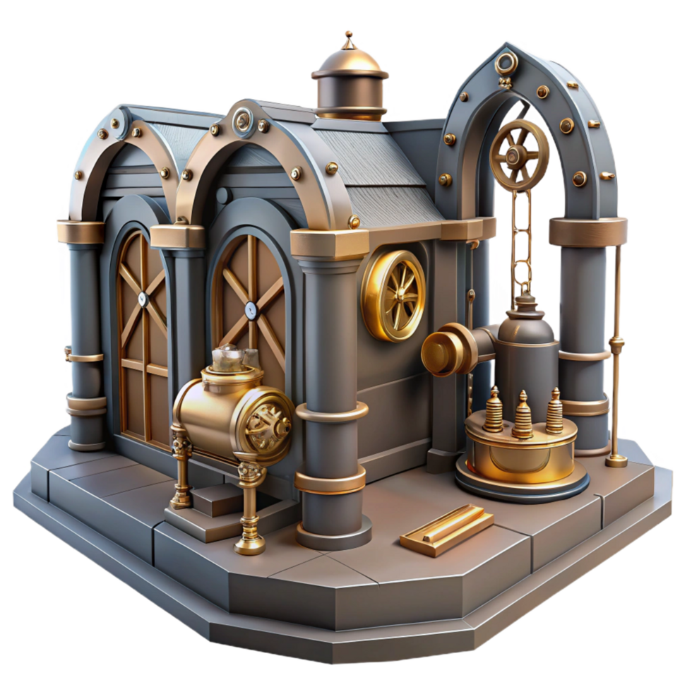 Steampunk Building 3D Render png