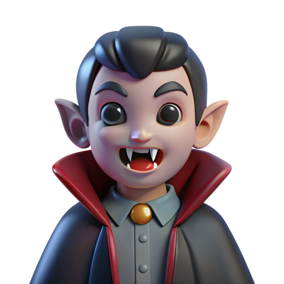 Adorable Cartoon Vampire 3D Render Illustration Cute Fangs Childish Halloween Spooky Imagery Digital Art png