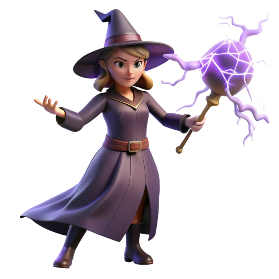 beautiful contemporary 3D Render Young Witch Fantasy Illustration high resolution png