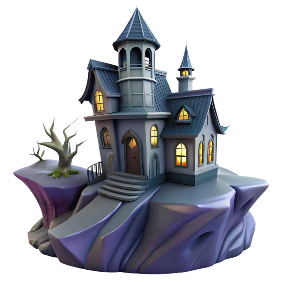 wonderful creative Enchanted 3D House on Clifftop premium png