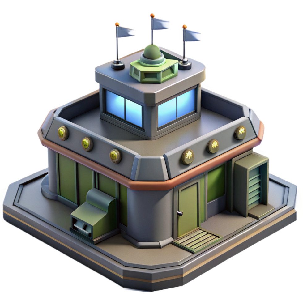elegant vintage Futuristic 3D Building Illustration premium png