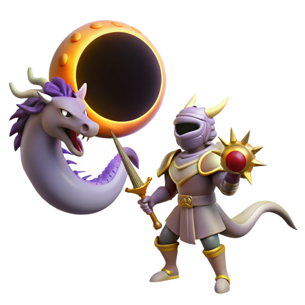 3D Illustration Knight and Dragon Fantasy Art, Epic Battle Scene with Magical Elements png