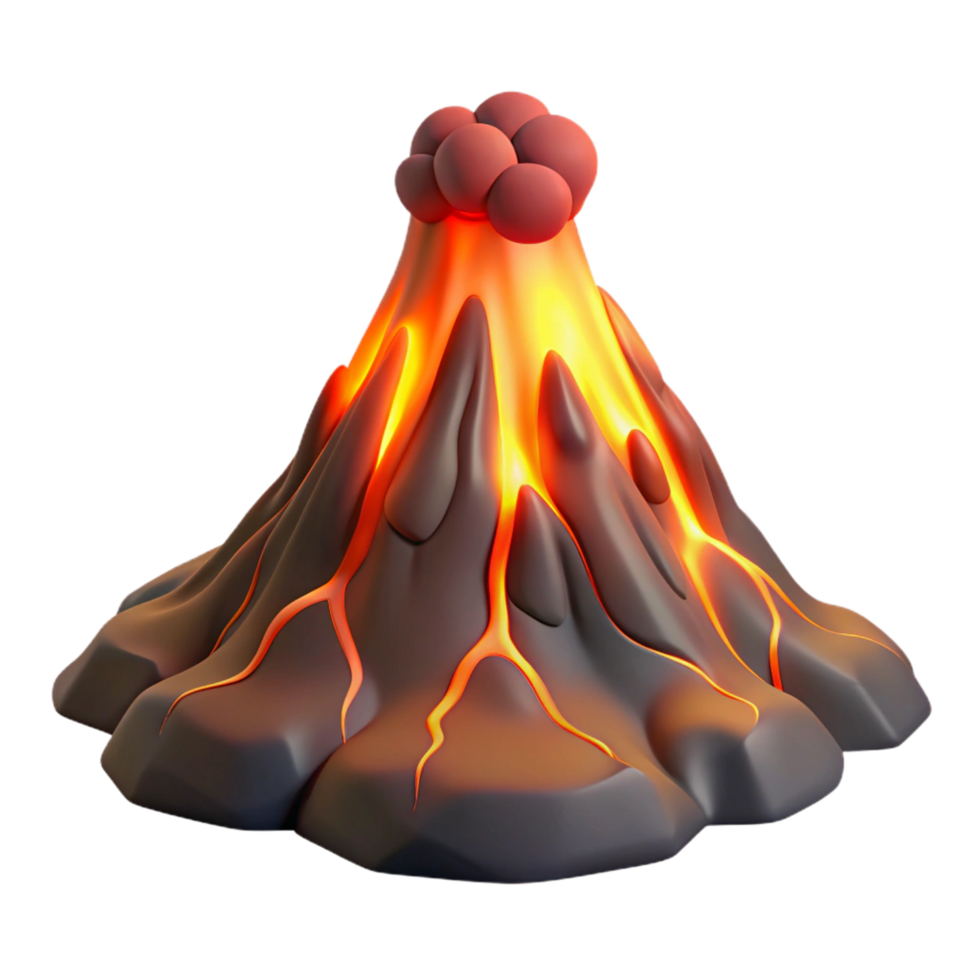vibrant rustic Cartoon Volcano 3D Model Eruption Lava exclusive png