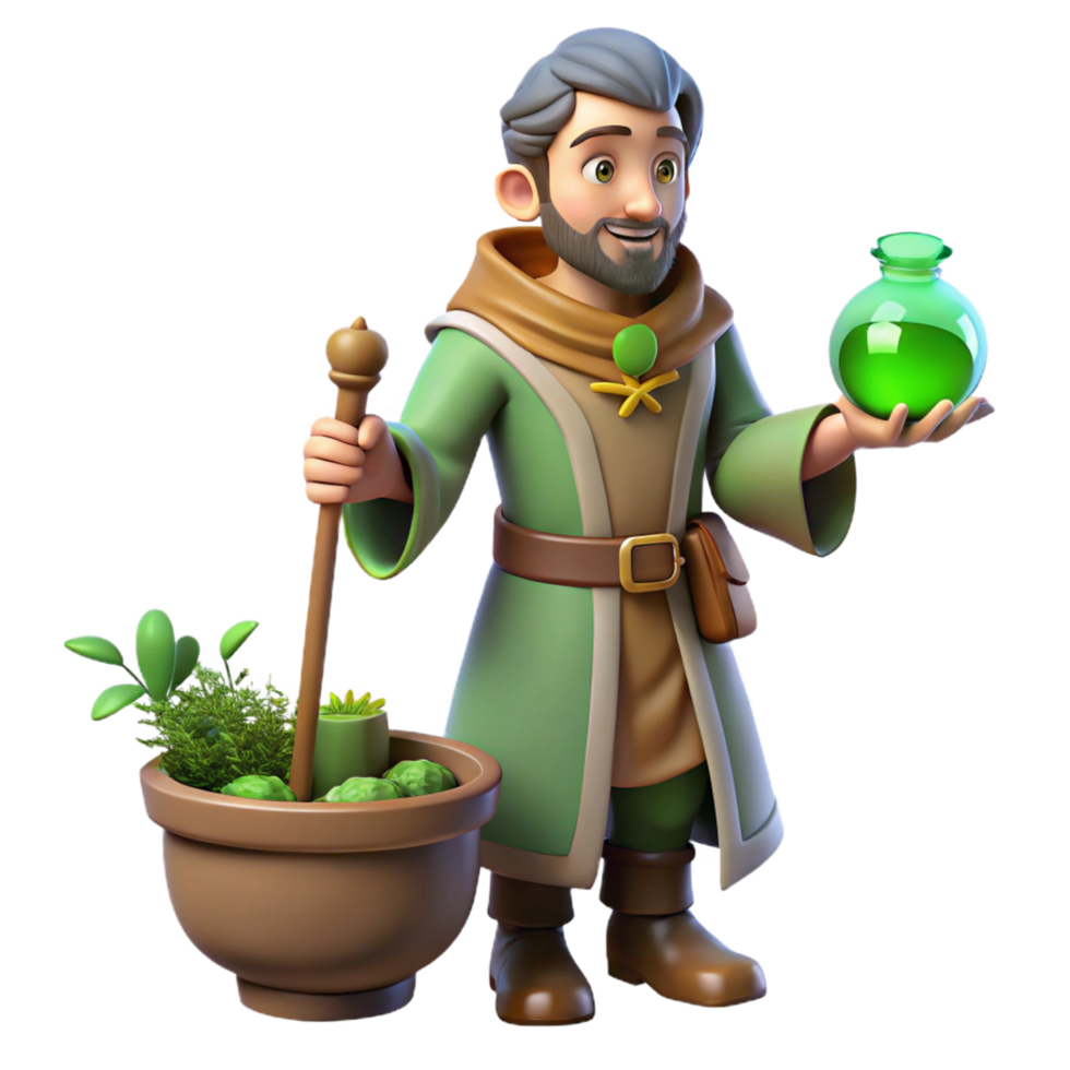 3D Cartoon Herbalist with Potion png