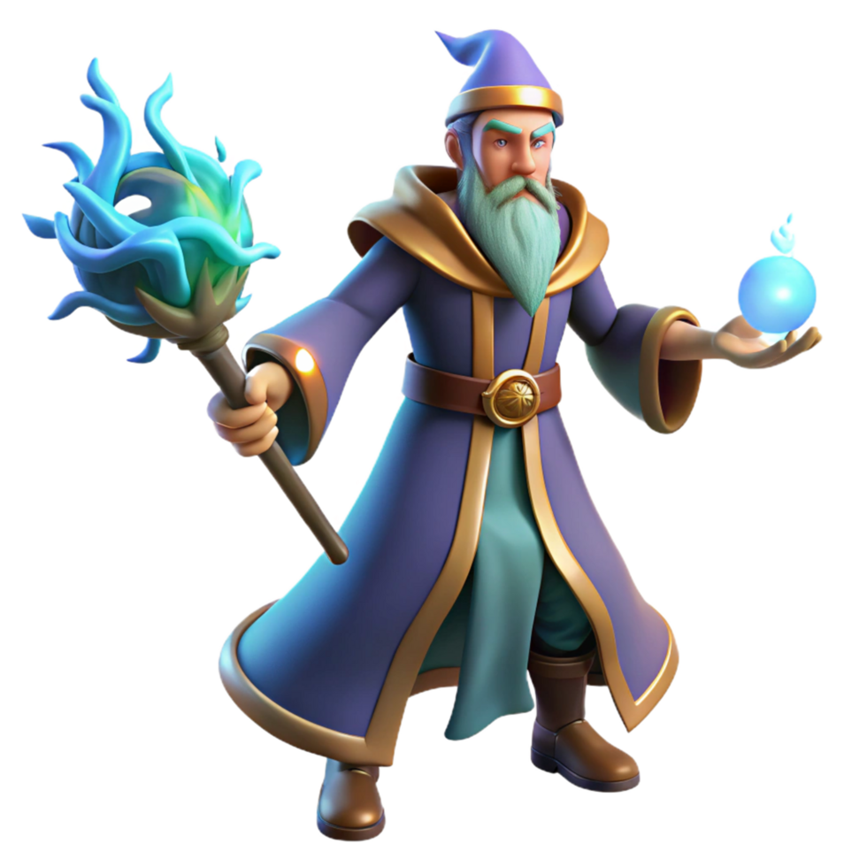 Wizard 3D Render, Fantasy Mage Illustration png