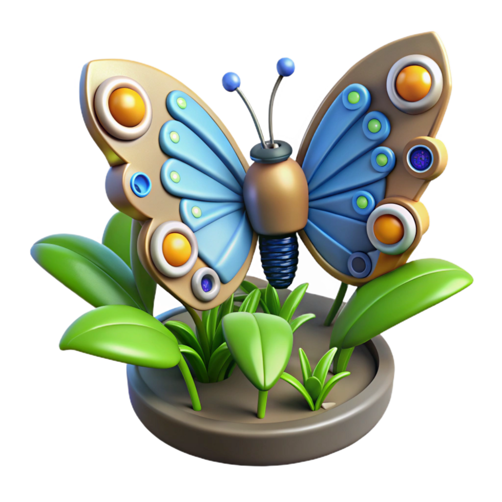 magnificent minimalist 3D Render of a Mechanical Butterfly high quality png