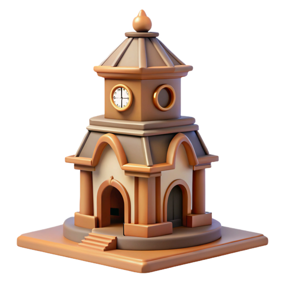 dramatic minimalist Cartoon Clock Tower 3D Render exclusive png