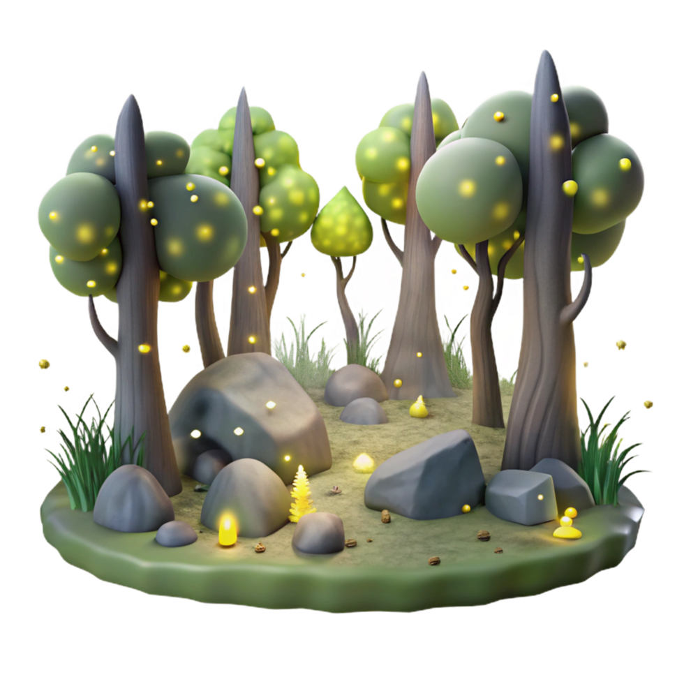impressive artistic Enchanted 3D Forest Illustration authentic png