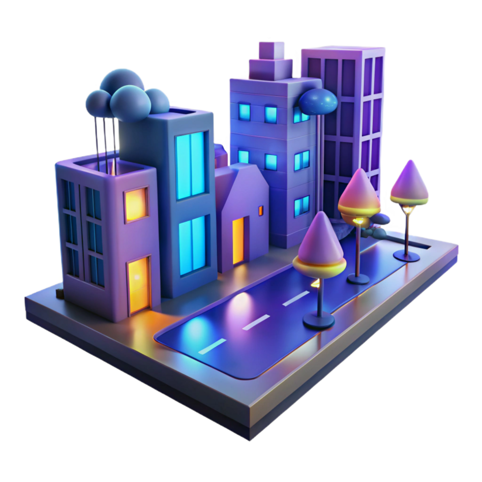 dramatic rustic Night Cityscape 3D Illustration high resolution png