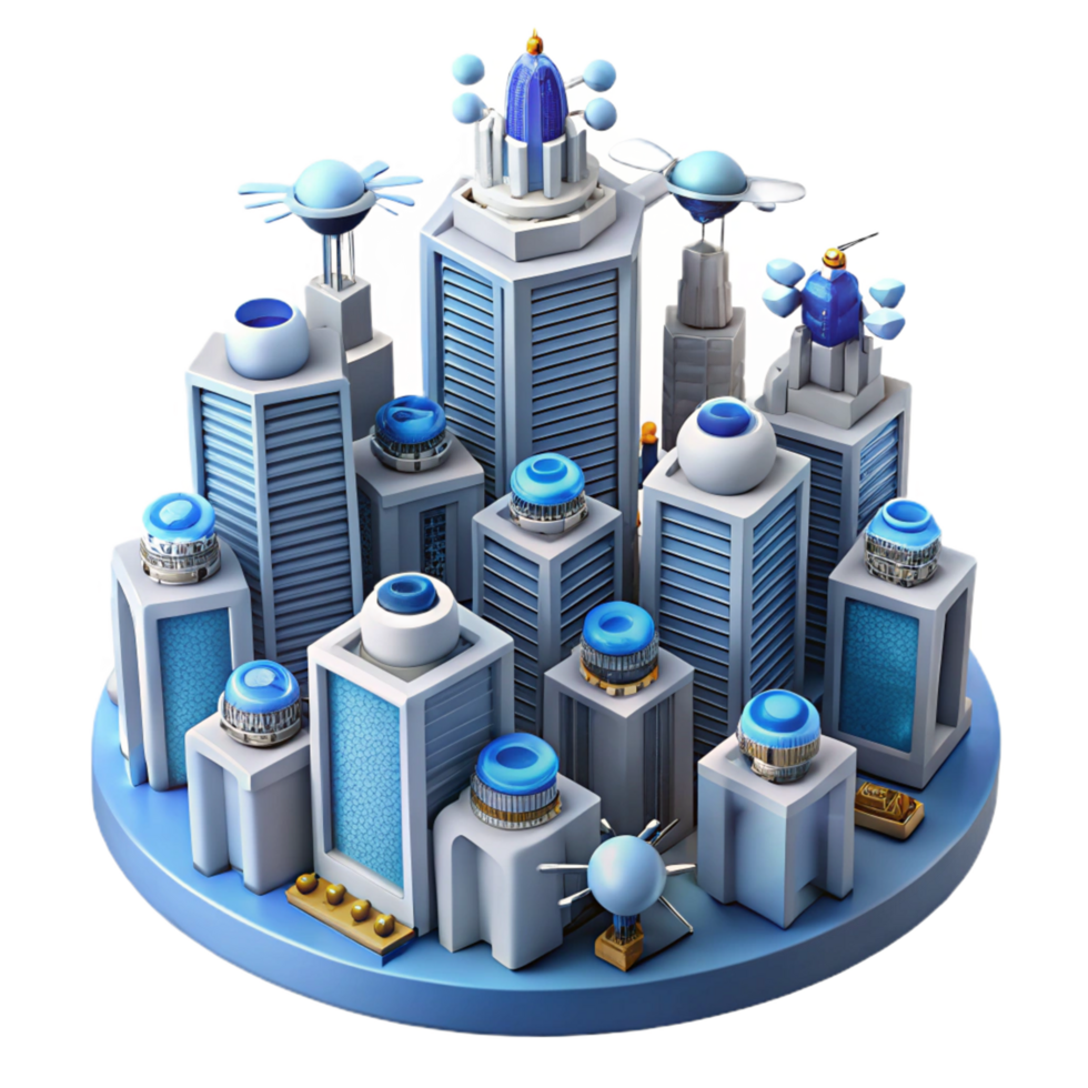 vibrant contemporary Futuristic Cityscape 3D Illustration authentic png