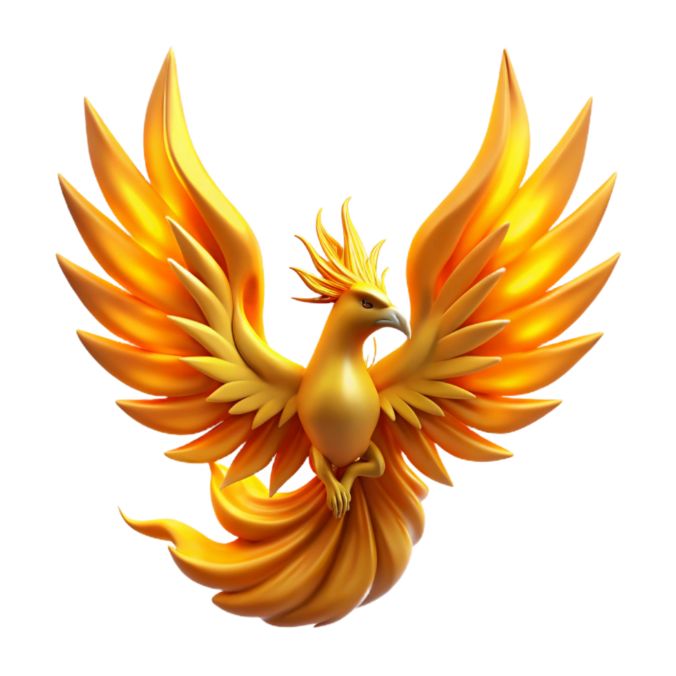 serene minimalist Golden Phoenix A 3D Render of a Mythical Bird 4K png