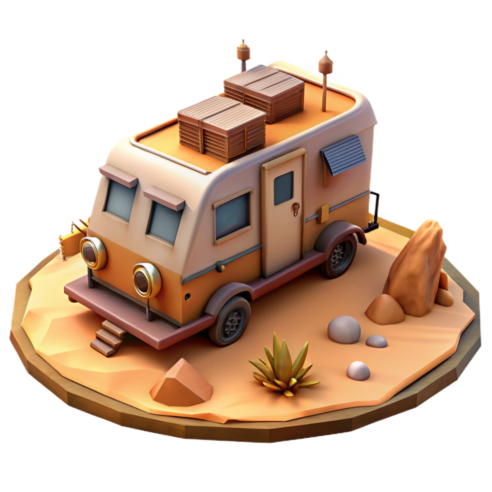 Desert Camper Van 3D Illustration png