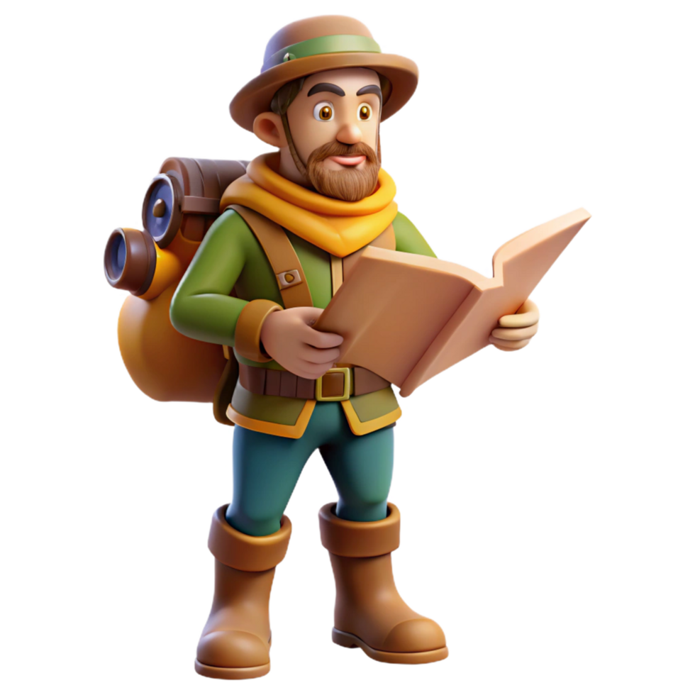 3D Cartoon Explorer Reading a Map png