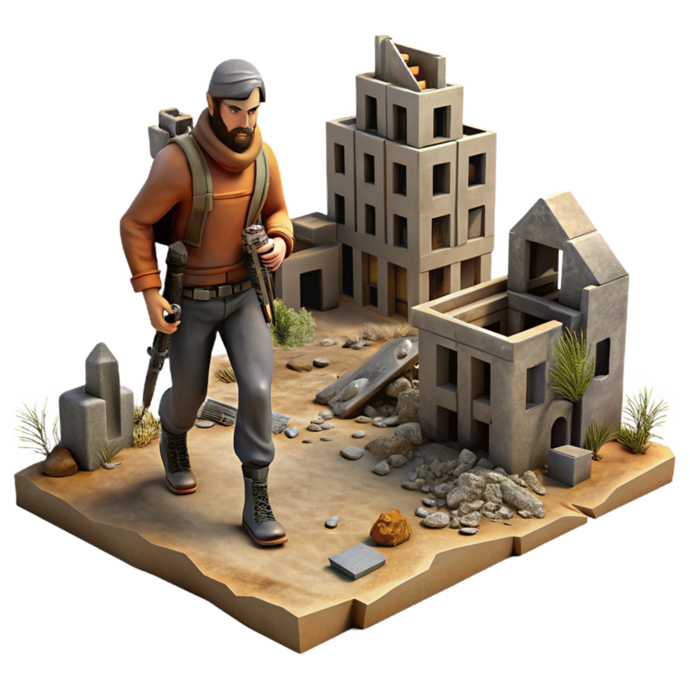 3D Illustration Post Apocalyptic Survivor Exploring Ruins png