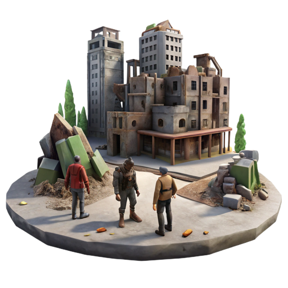 Post Apocalyptic Cityscape 3D Illustration png