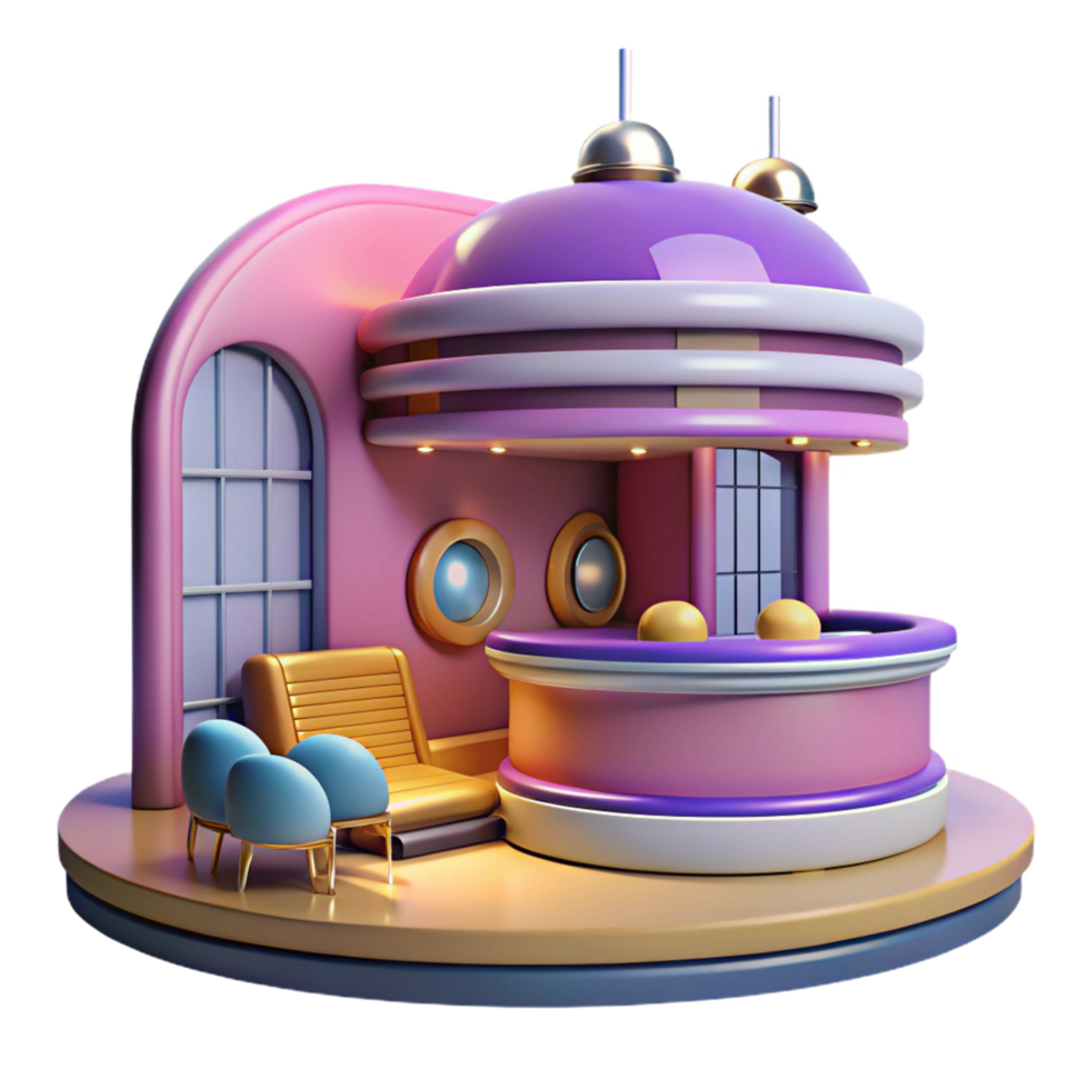 Cartoon 3D Render Building Illustration png
