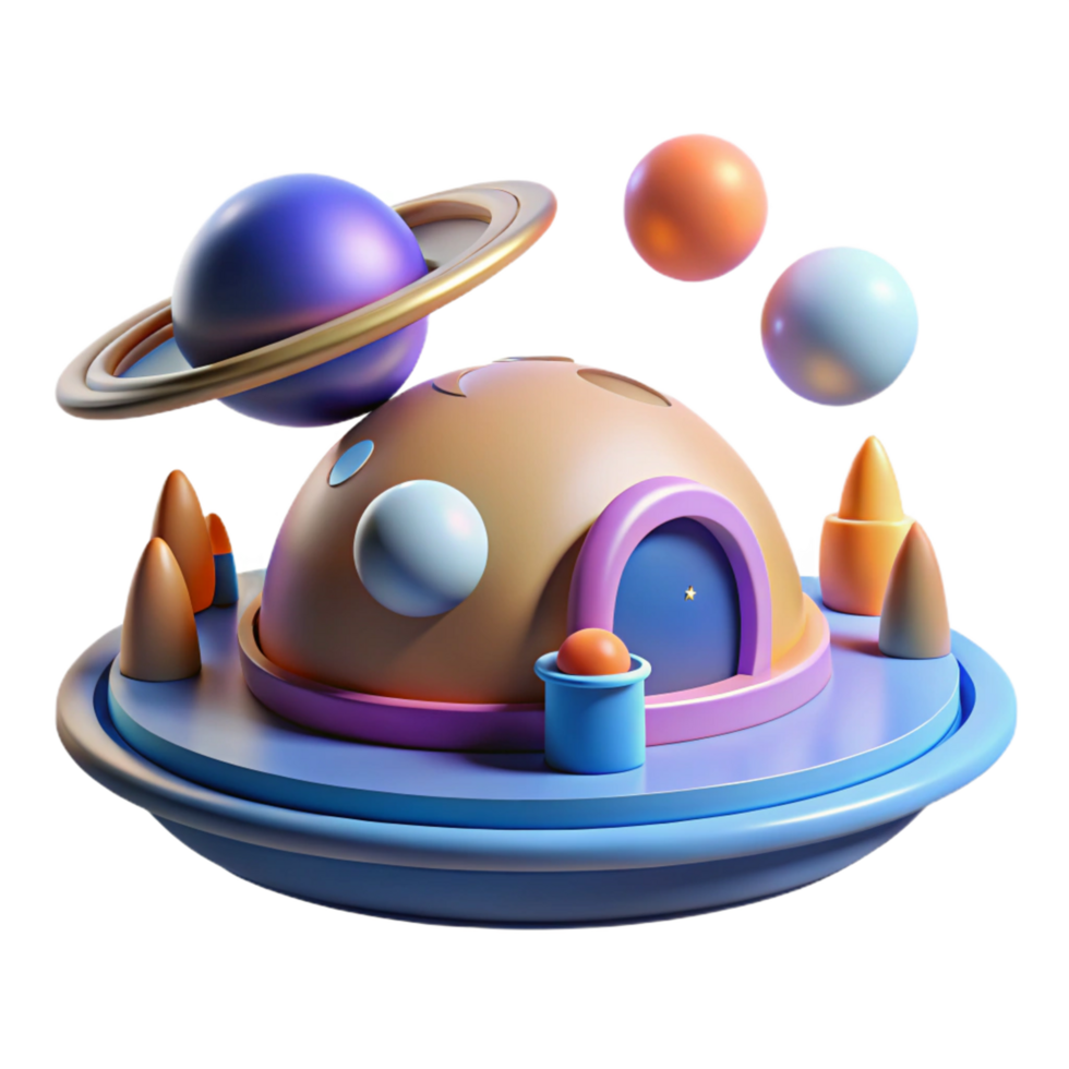 3D Render of Colorful Planetary House png