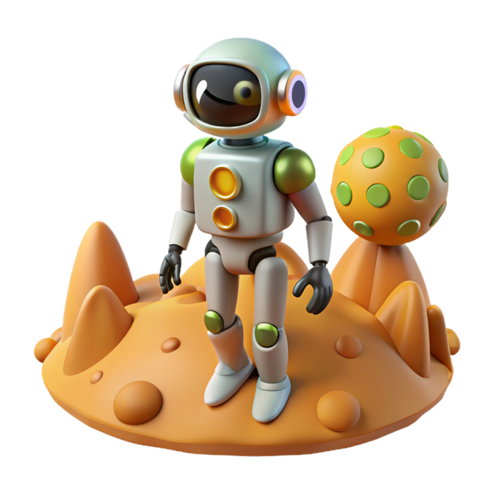 3D Render of Cute Astronaut Robot on Alien Planet png
