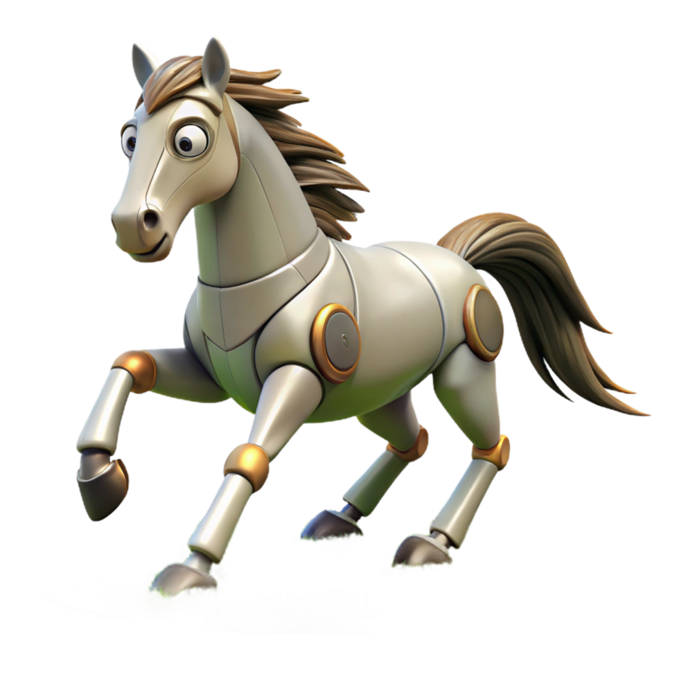 A Galloping Robotic Horse 3D Illustration Futuristic Equine Design with Mechanical Joints and Realistic Mane png