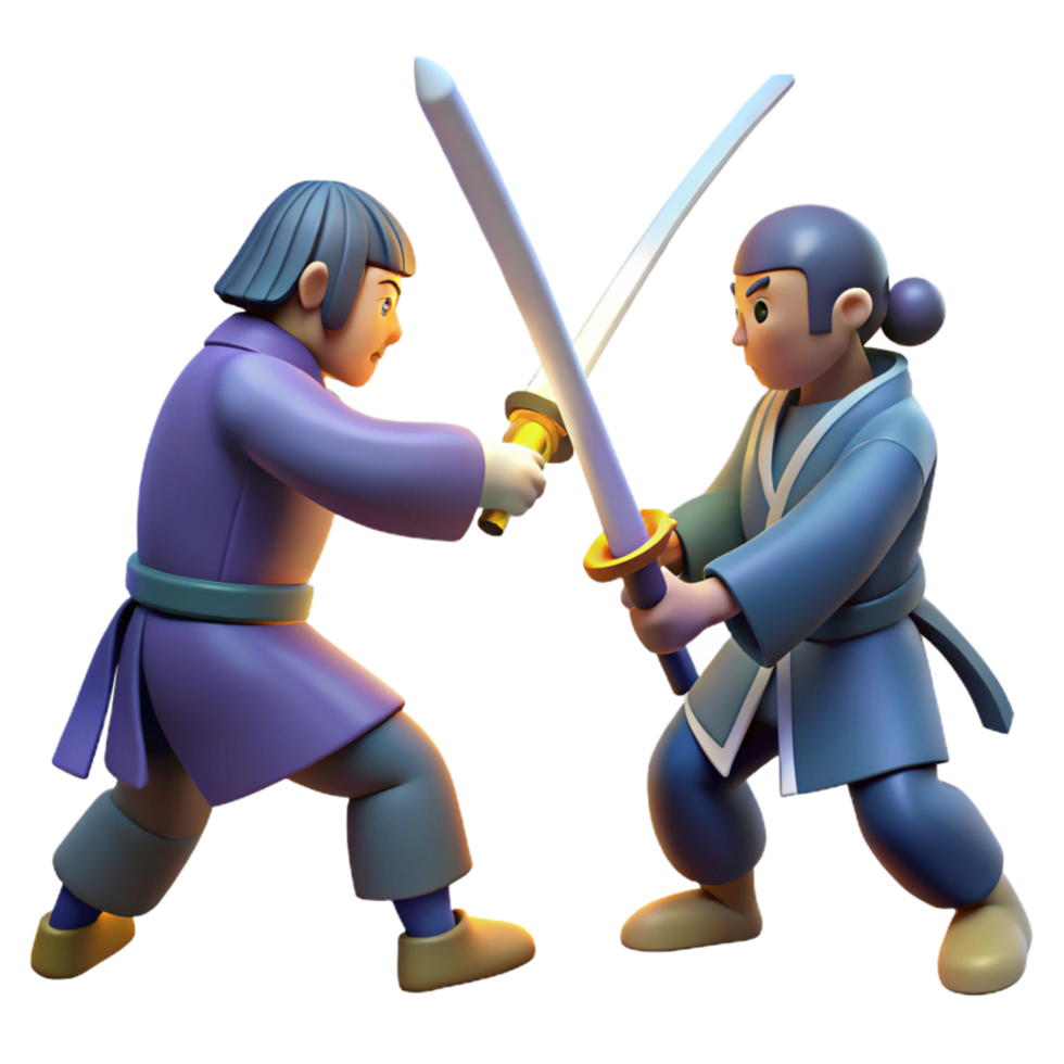 3D Illustration Cartoon Samurai Sword Fight png