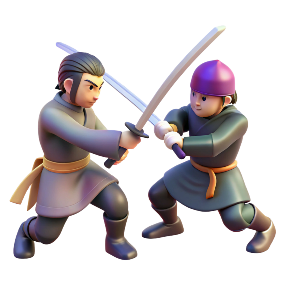 3D Illustration of Cartoon Samurai Duel png