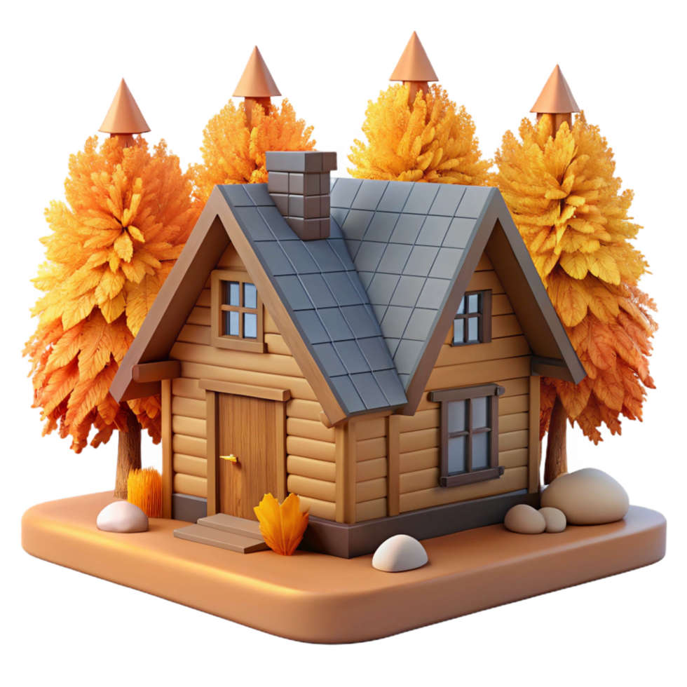 beautiful artistic Autumn Cabin 3D Render detailed png