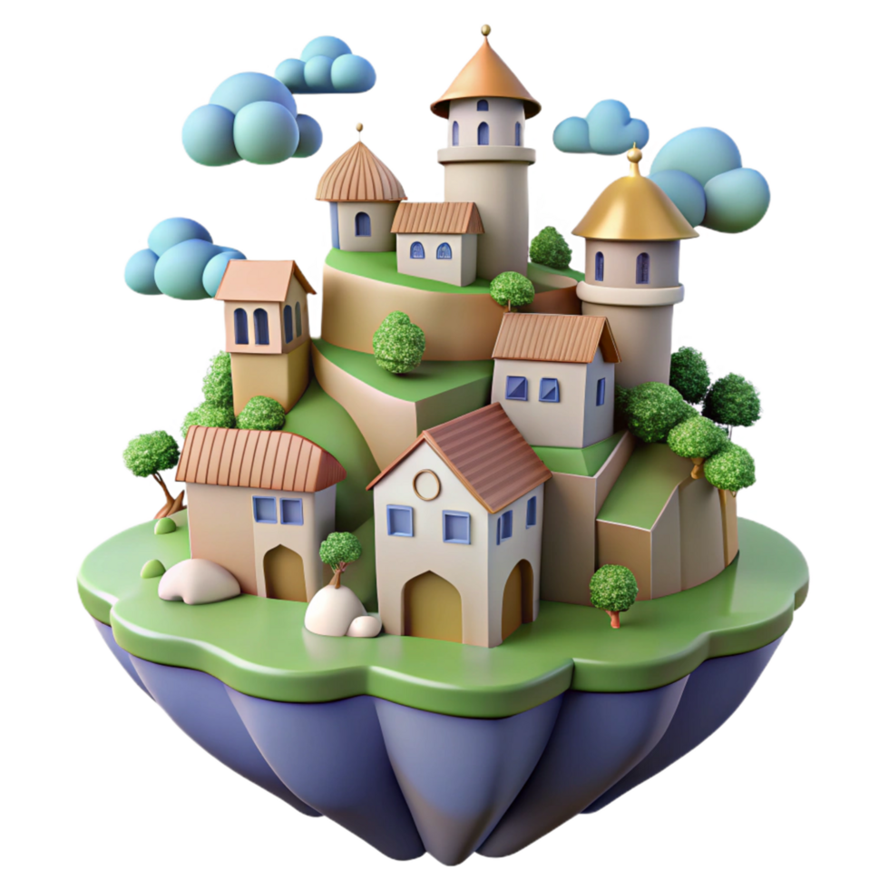 3D Cartoon Village on Island png