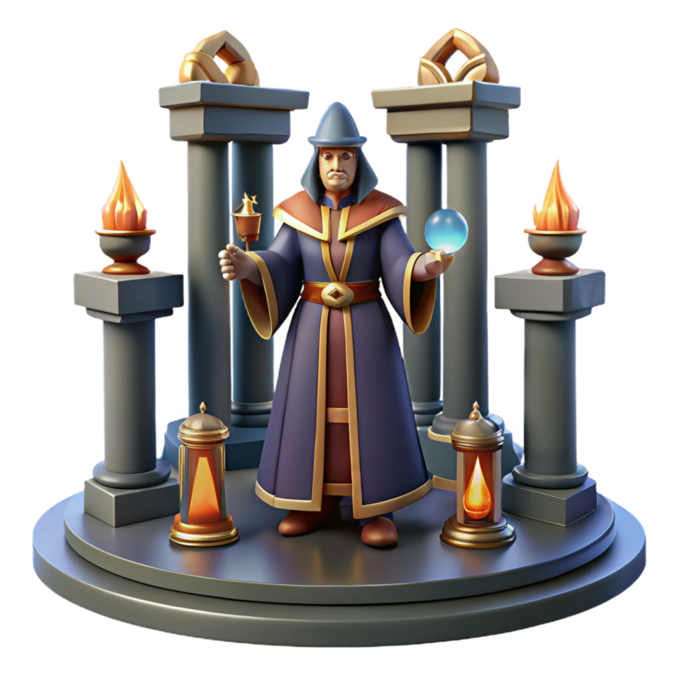 extraordinary minimalist 3D Render of a Fantasy Wizard exclusive png