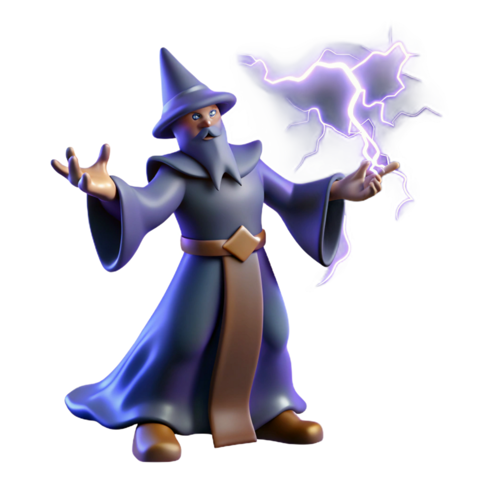 Wizard 3D Render Magic Lightning png