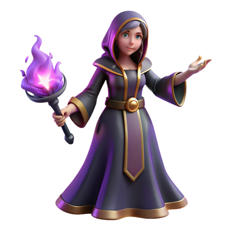 3D Render Purple Robed Mage png