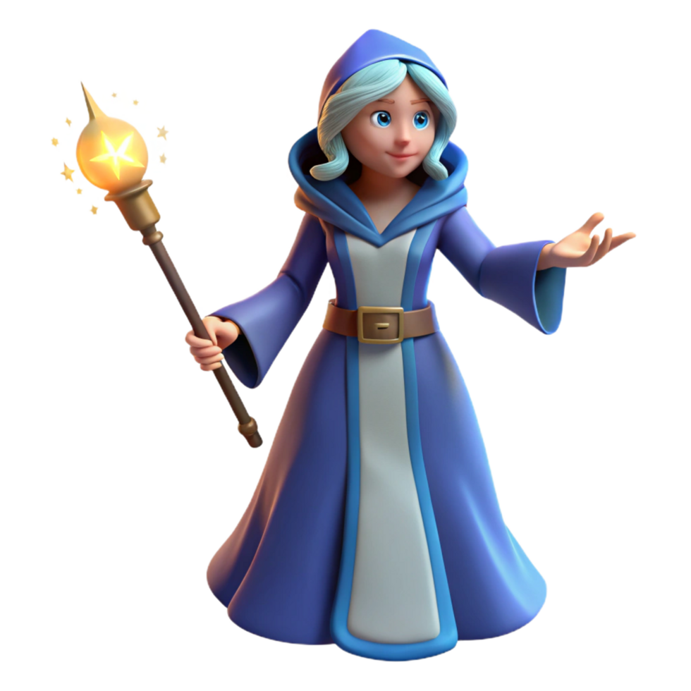 3D Render of a Young Female Mage with a Star Topped Staff png