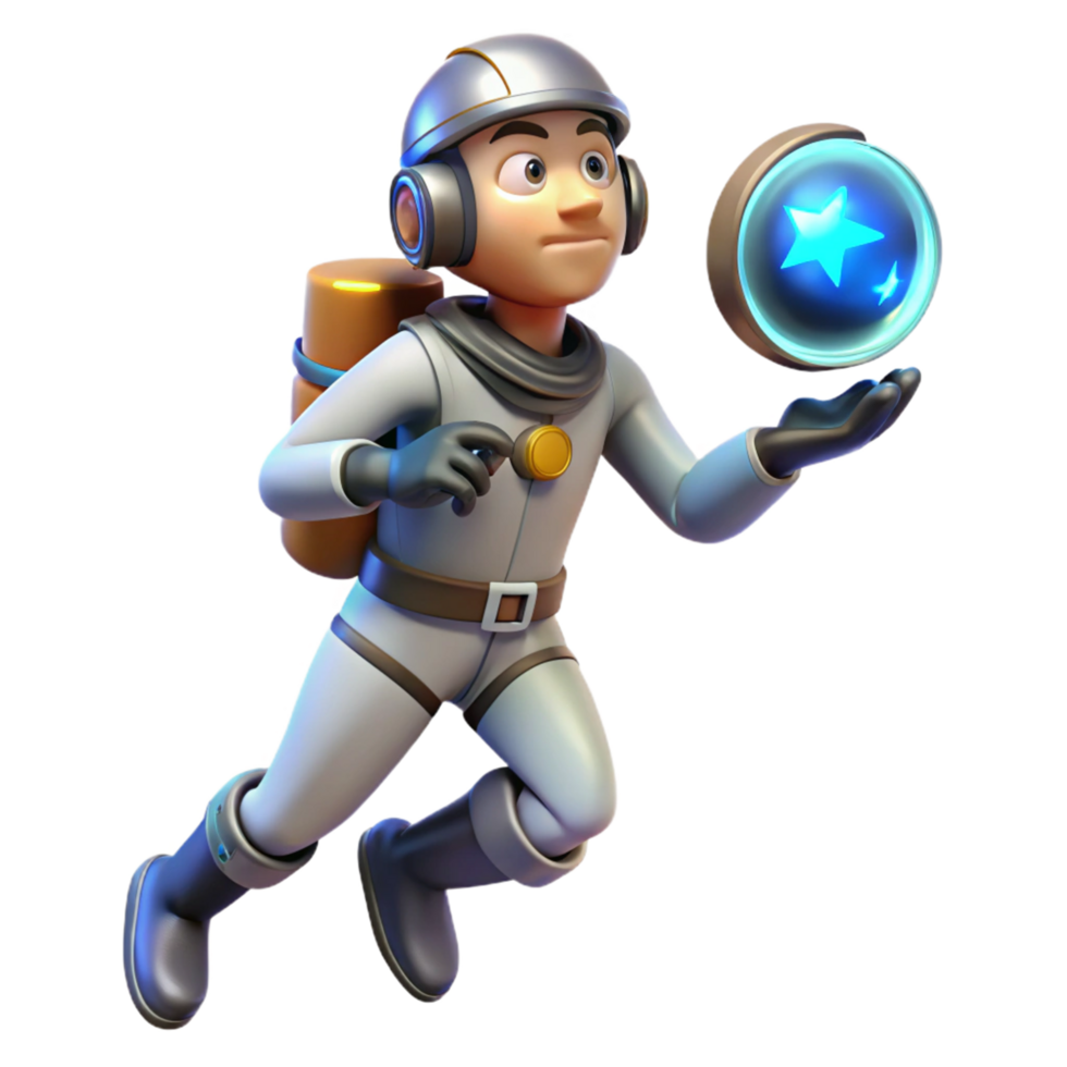 3D Render of an Astronaut in Space Suit Holding a Glowing Star Illustration png