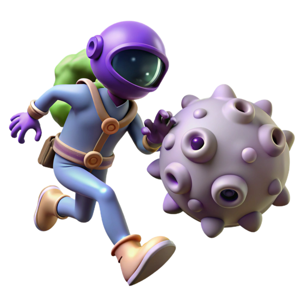 Astronaut Chasing a Space Rock 3D Render png