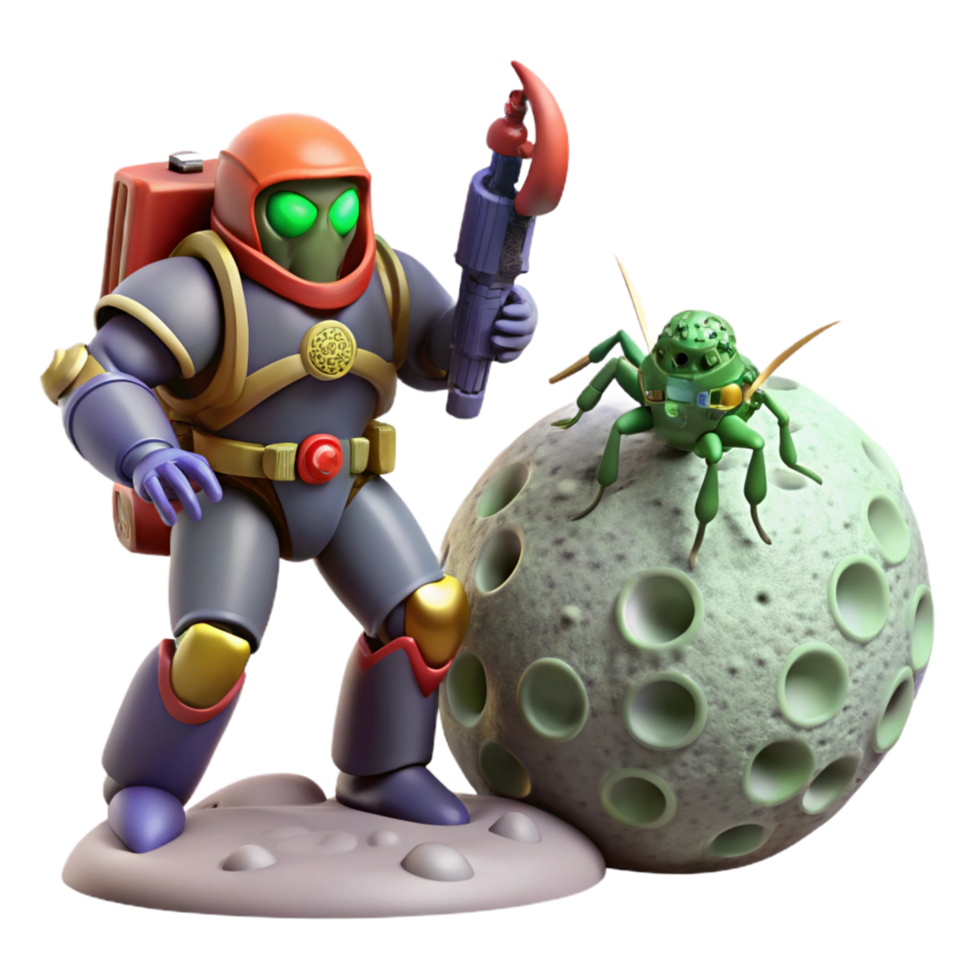 3D Render Astronaut and Alien Bug on Planet png