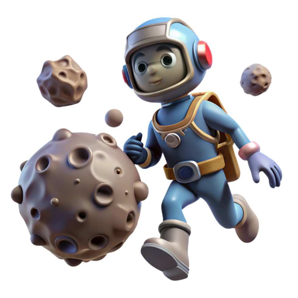magnificent traditional 3D Cartoon Astronaut with Asteroids authentic png