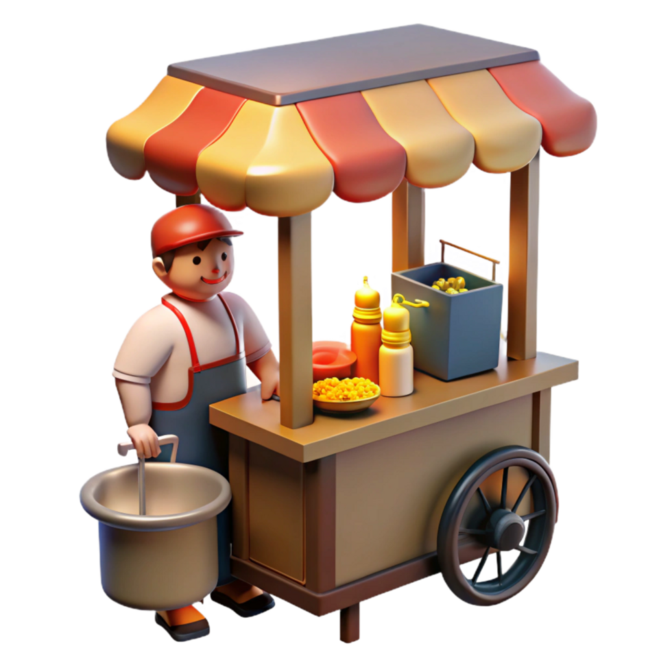 wonderful traditional 3D Render Street Food Cart Illustration 4K png