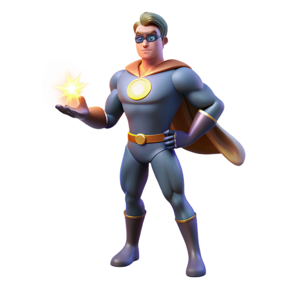 serene contemporary 3D Cartoon Superhero Illustration original png