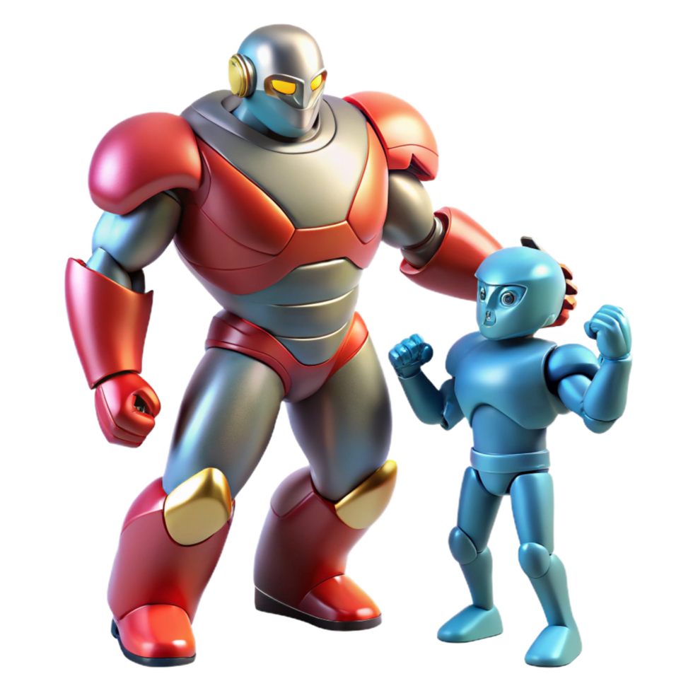 3D Render of Two Robots, Big and Small png