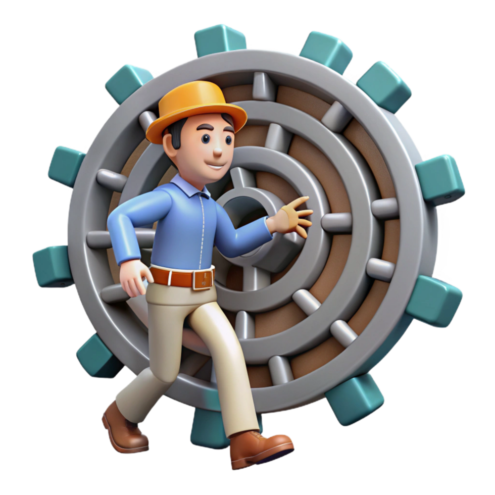 3D Illustration Worker Gearwheel Progress png
