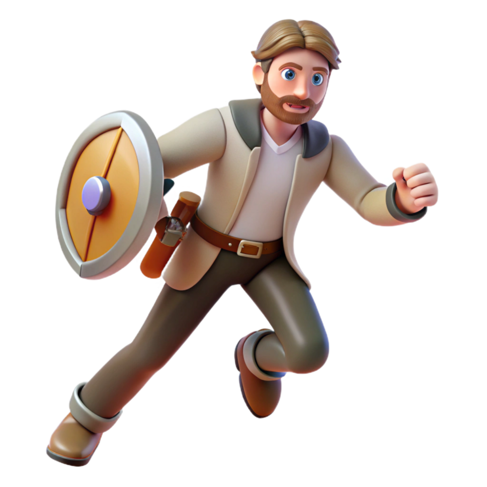 3D Render of Adventurer Running with Shield png