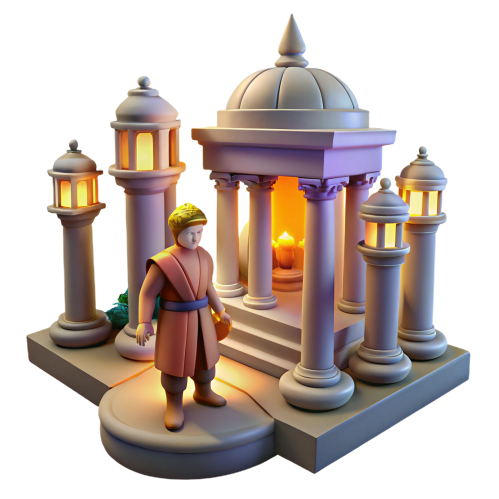 3D Render of Person in Temple Setting png