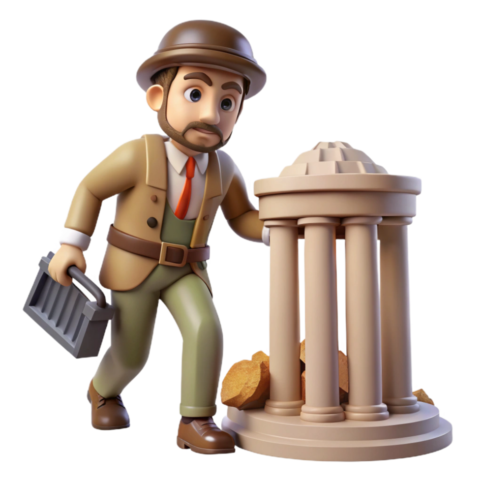 3D Illustration of an Adventurer Exploring Ancient Ruins png