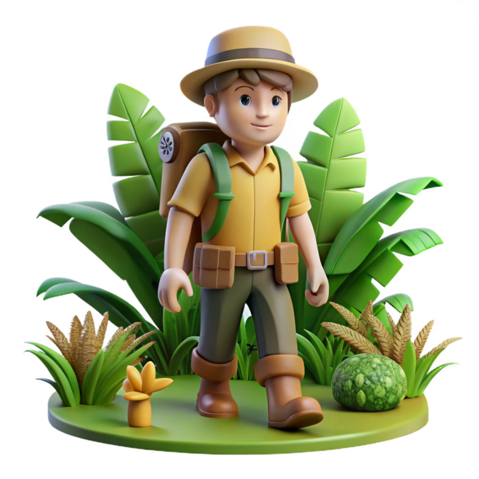 3D Cartoon Explorer in Lush Jungle png